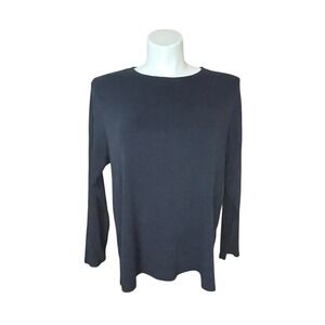 J. Jill Pima Cotton High-Low Tee Long‎ Sleeve Top Navy Blue Comfy Casual  2X